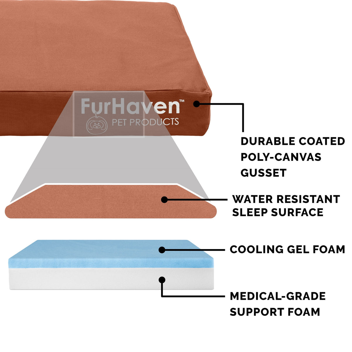FurHaven Coated Oxford Indoor/Outdoor Deluxe Orthopedic Mattress Pet Bed, Stone Gray, Medium, 1 Count