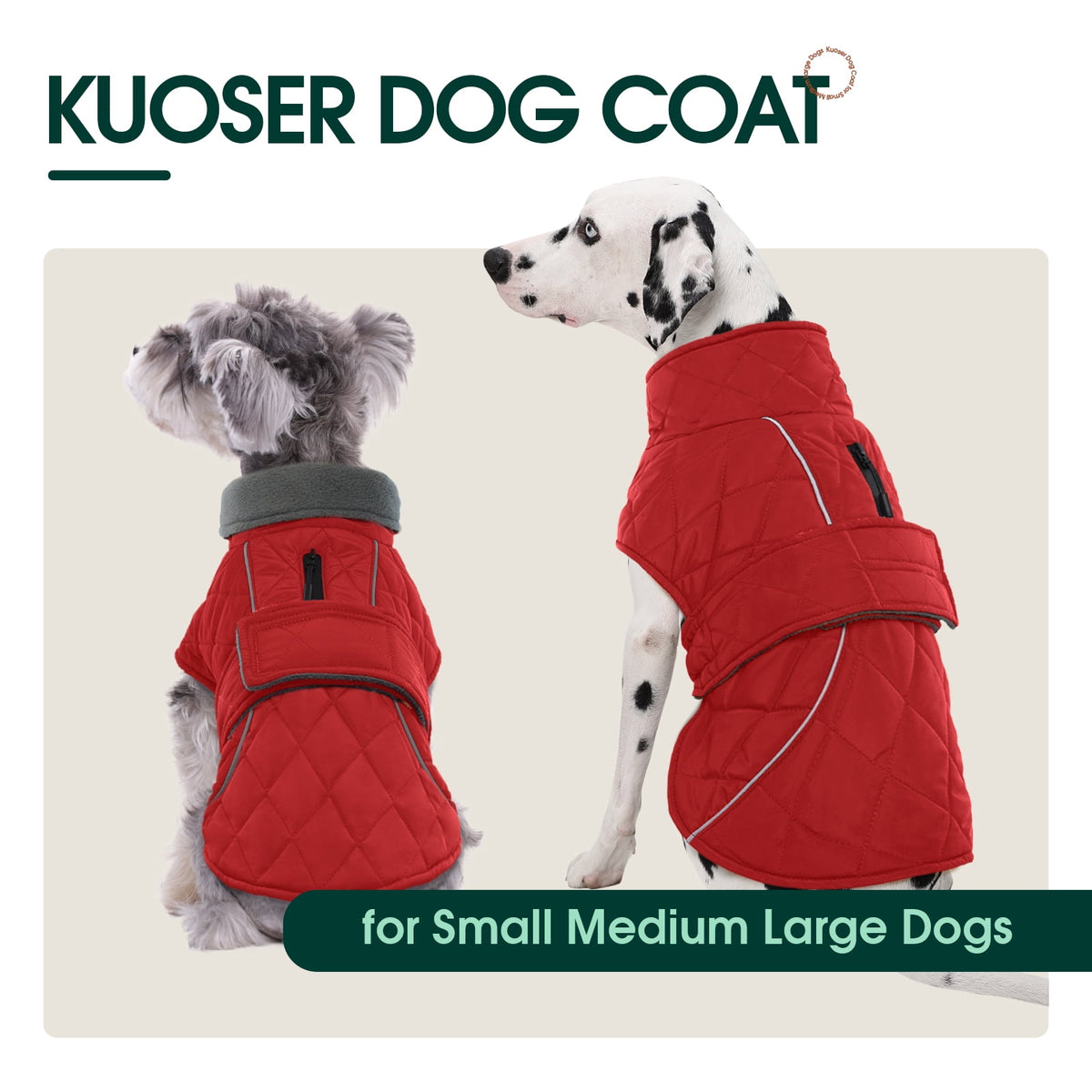 Kuoser Dog Coat Warm Dog Winter Jacket for Small Medium Large Dogs, Green, M