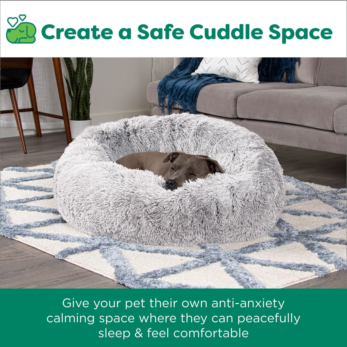 Furhaven 23" Round Calming Donut Dog Bed with Washable & Removable Cover & Bolster - Shaggy Plush Long Faux Fur Ball Bed - Taupe, For Dogs Up to 20 lbs, Small