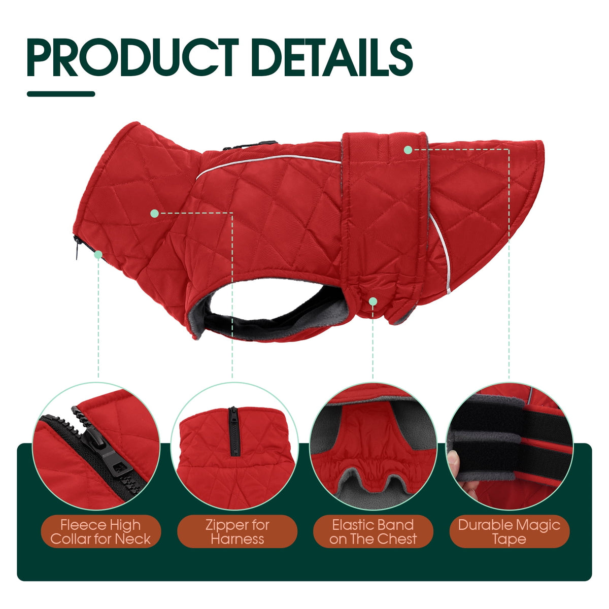 Kuoser Dog Coat Warm Dog Winter Jacket for Small Medium Large Dogs, Green, M