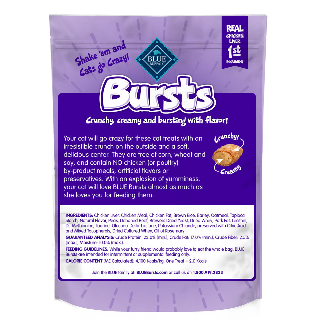 Blue Buffalo Bursts Crunchy & Creamy Cat Dry Treats, Great for Training, Liver & Beef, 5-oz. Bag