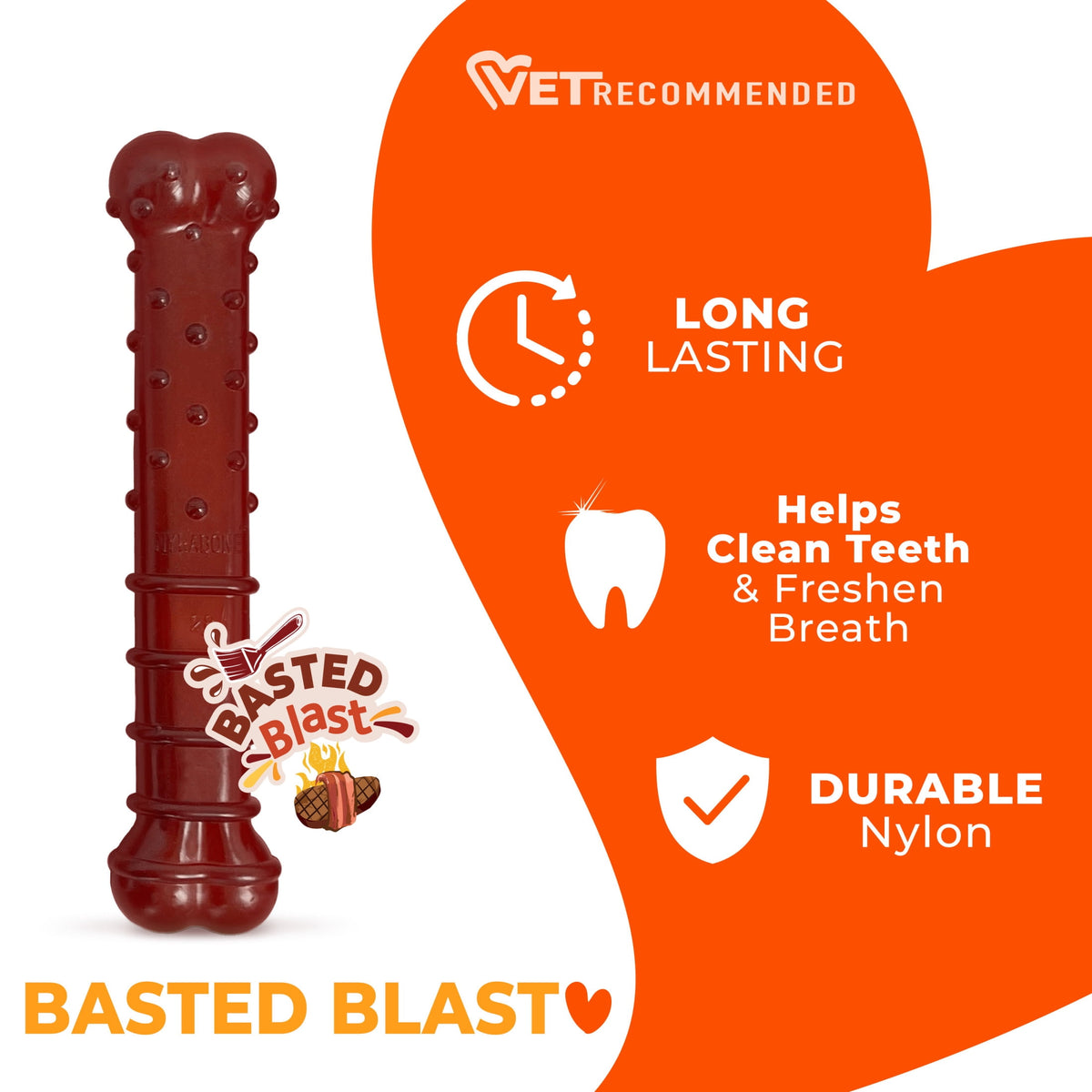Nylabone Power Chew Textured Bone Dog Toy, Dog Chew Toy, Bacon & Steak Flavor, Large, 1 Count