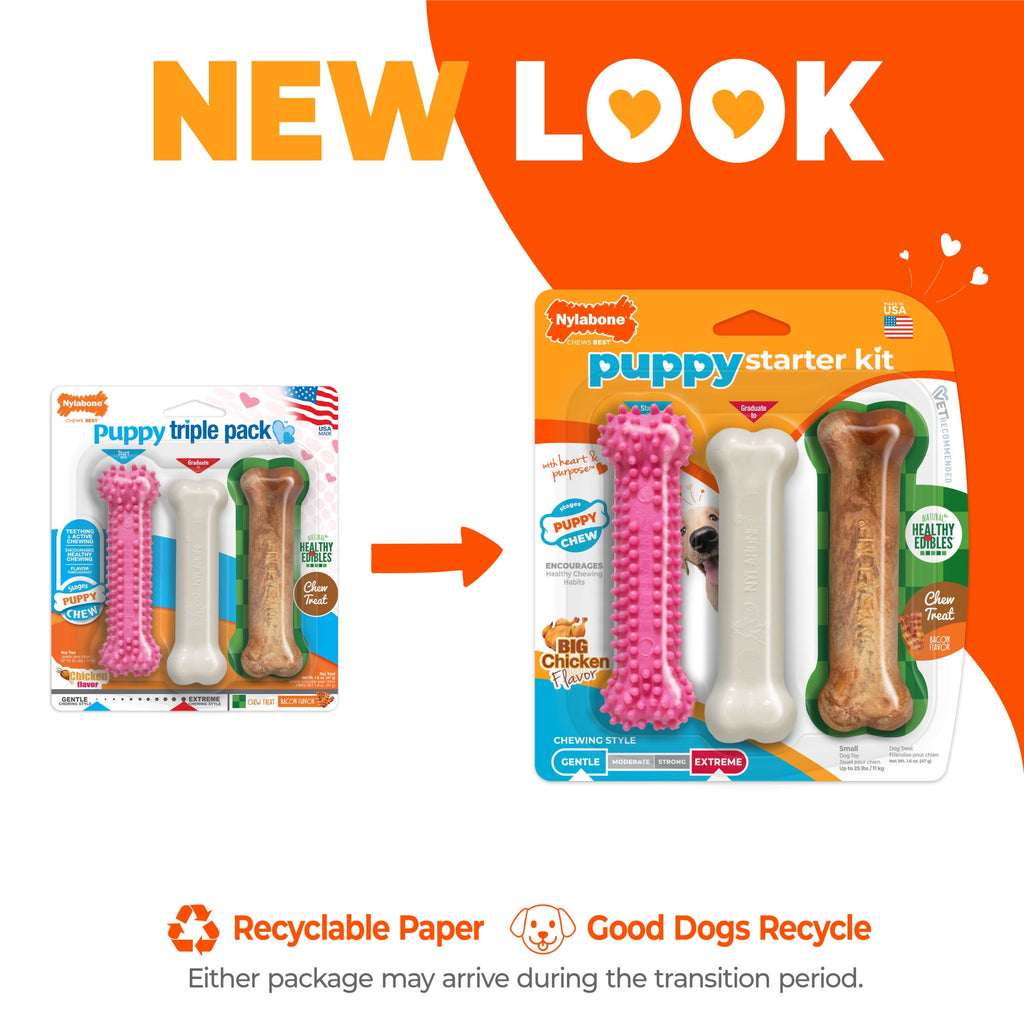 Nylabone Puppy Toys, Dog Teething Toys & Dog Treats, Variety Flavor, Small, 3 pack