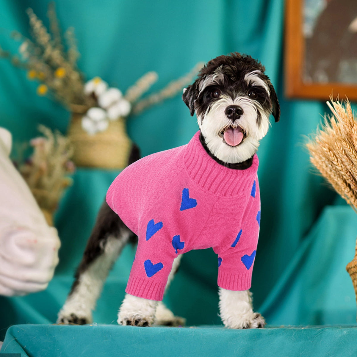 Kuoser Dog Sweater, Turtleneck Pet Sweatshirt, Thick Doggy Winter Clothes for Fall Xmas, Red, M