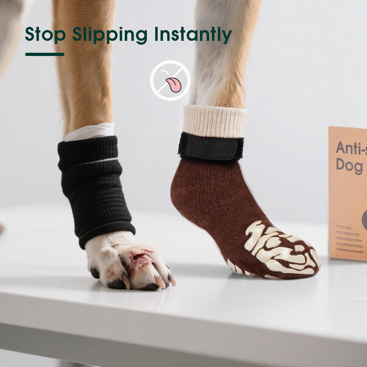 Kuoser Non-Slip Dog Socks for Hardwood Floors & Hot Pavement, Adjustable Pet Socks to Stop Licking and Slipping, Black, M