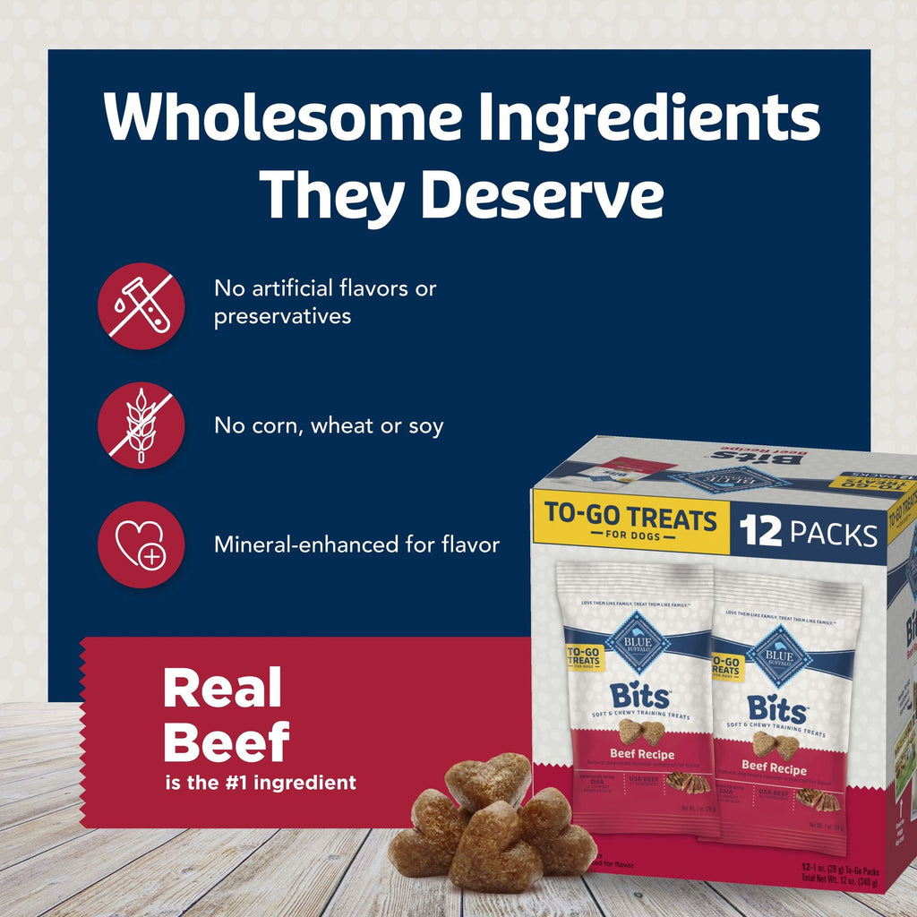 Blue Buffalo Bits Soft Dog Treats for Training, Made With Natural Ingredients & Enhanced with DHA, Beef Recipe, 19-oz Bag