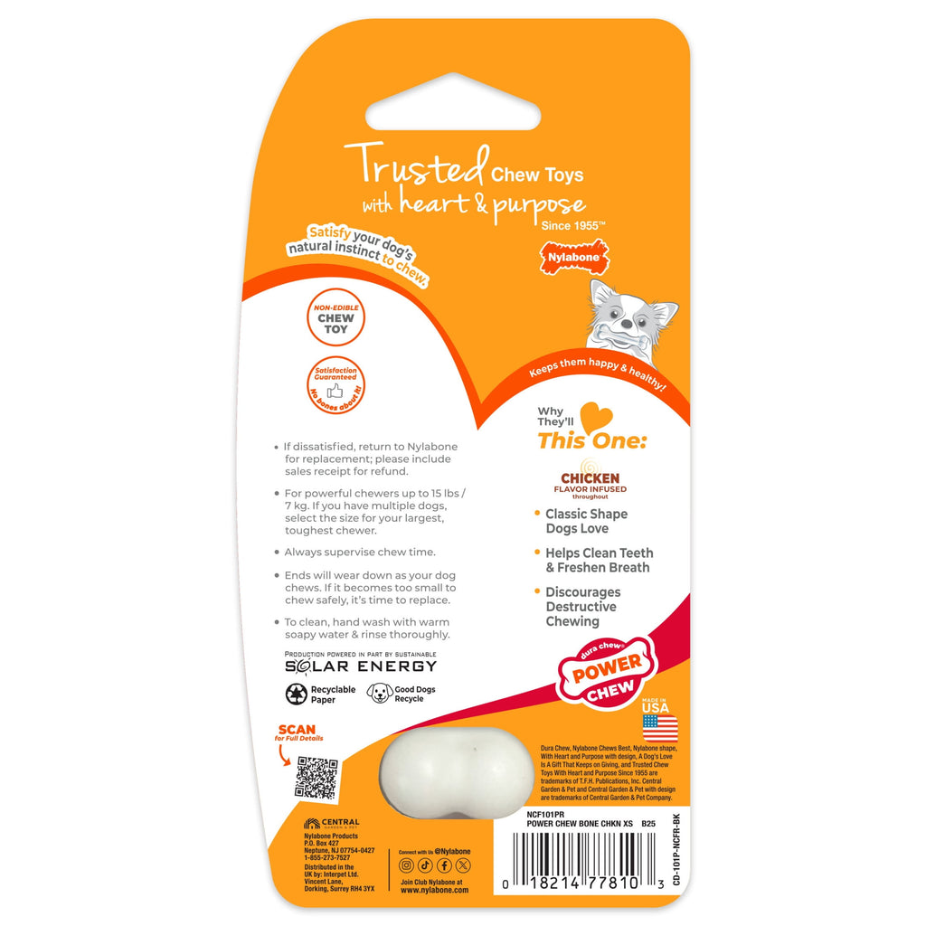 Nylabone Power Chew Original Bone Dog Toy, Dog Chew Toy, Chicken Flavor, X-Small, 1 Count