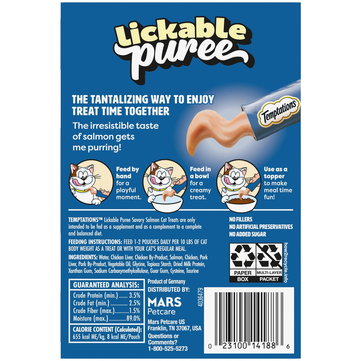 Temptations Creamy Puree With Salmon Squeezable Lickable Wet Treats For Cats, 0.42 Oz (16 Pack)