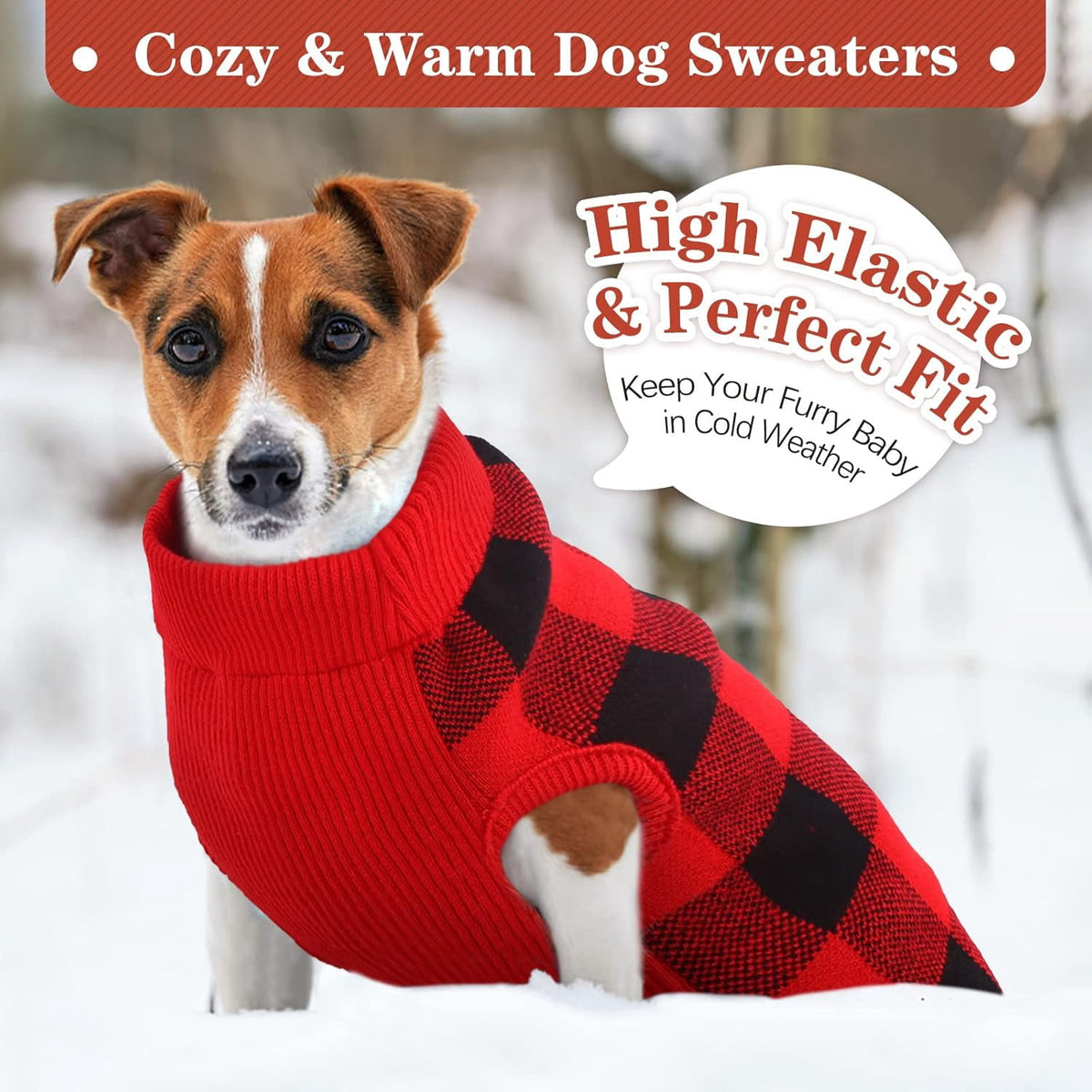 Kuoser Classic Plaid Dog Sweater Warm Pullover Knitwear for Small Medium Dogs, Red, S