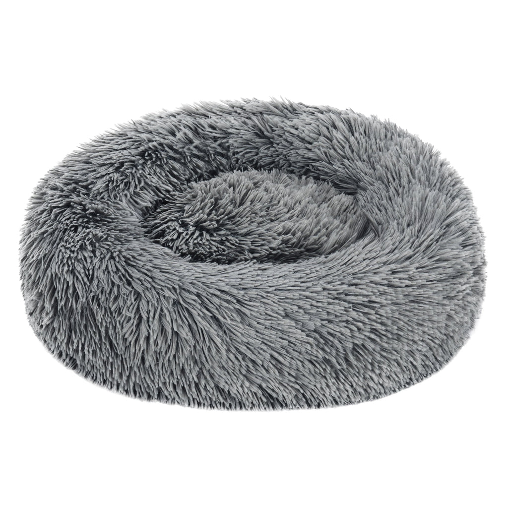 Furhaven 23" Round Calming Donut Dog Bed with Washable & Removable Cover & Bolster - Shaggy Plush Long Faux Fur Ball Bed - Taupe, For Dogs Up to 20 lbs, Small