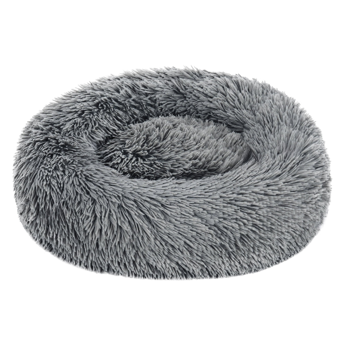 Furhaven 23" Round Calming Donut Dog Bed with Washable & Removable Cover & Bolster - Shaggy Plush Long Faux Fur Ball Bed - Taupe, For Dogs Up to 20 lbs, Small