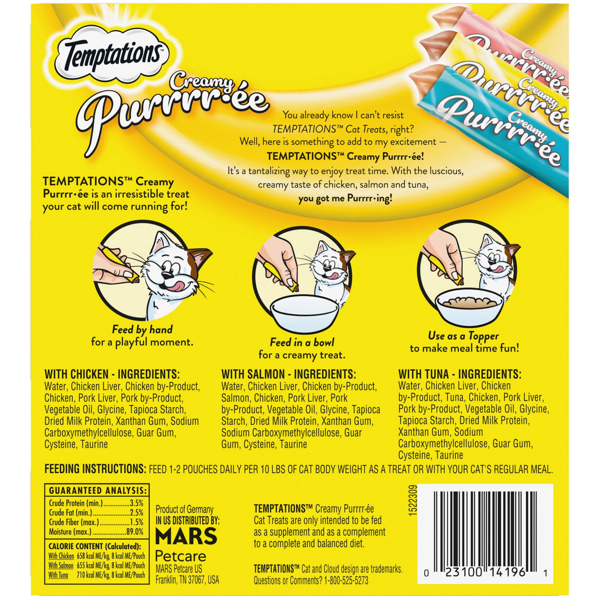 Temptations Creamy Puree Squeezable Lickable Wet Treat for Cats, 0.42 oz (24ct Variety Pack)