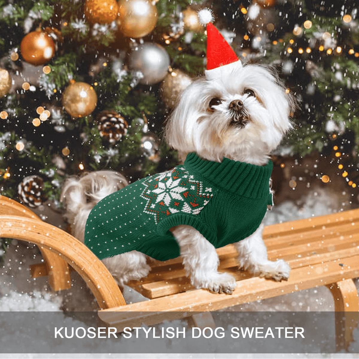Kuoser Dog Cat Sweater, Holiday Christmas Snowflake Pet Warm Knitwear, Green, M