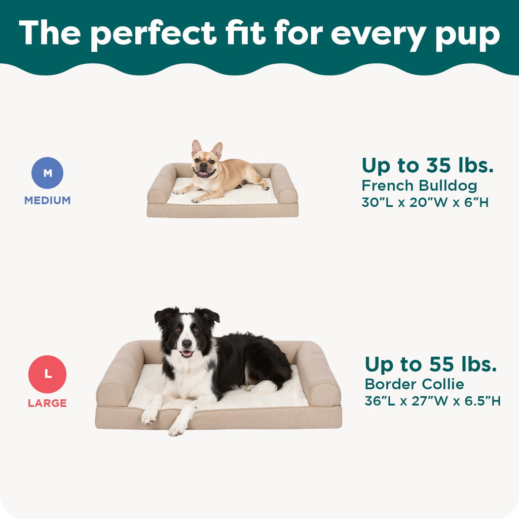 FurHaven Plush & Performance Linen Orthopedic Sofa Pet Bed for Dogs & Cats - Flax, Medium