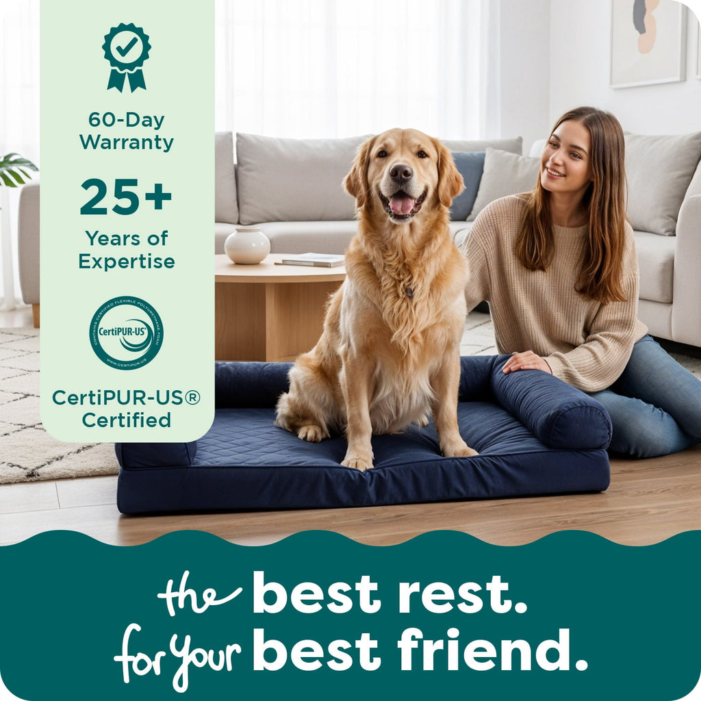 FurHaven Classic Sofa Orthopedic Dog Bed For Large Dogs, Solid Orthopedic Foam Slab for Joint Support, Removable Washable Cover, Jumbo Plus/XXL, Quilted Sofa, Ensign Blue