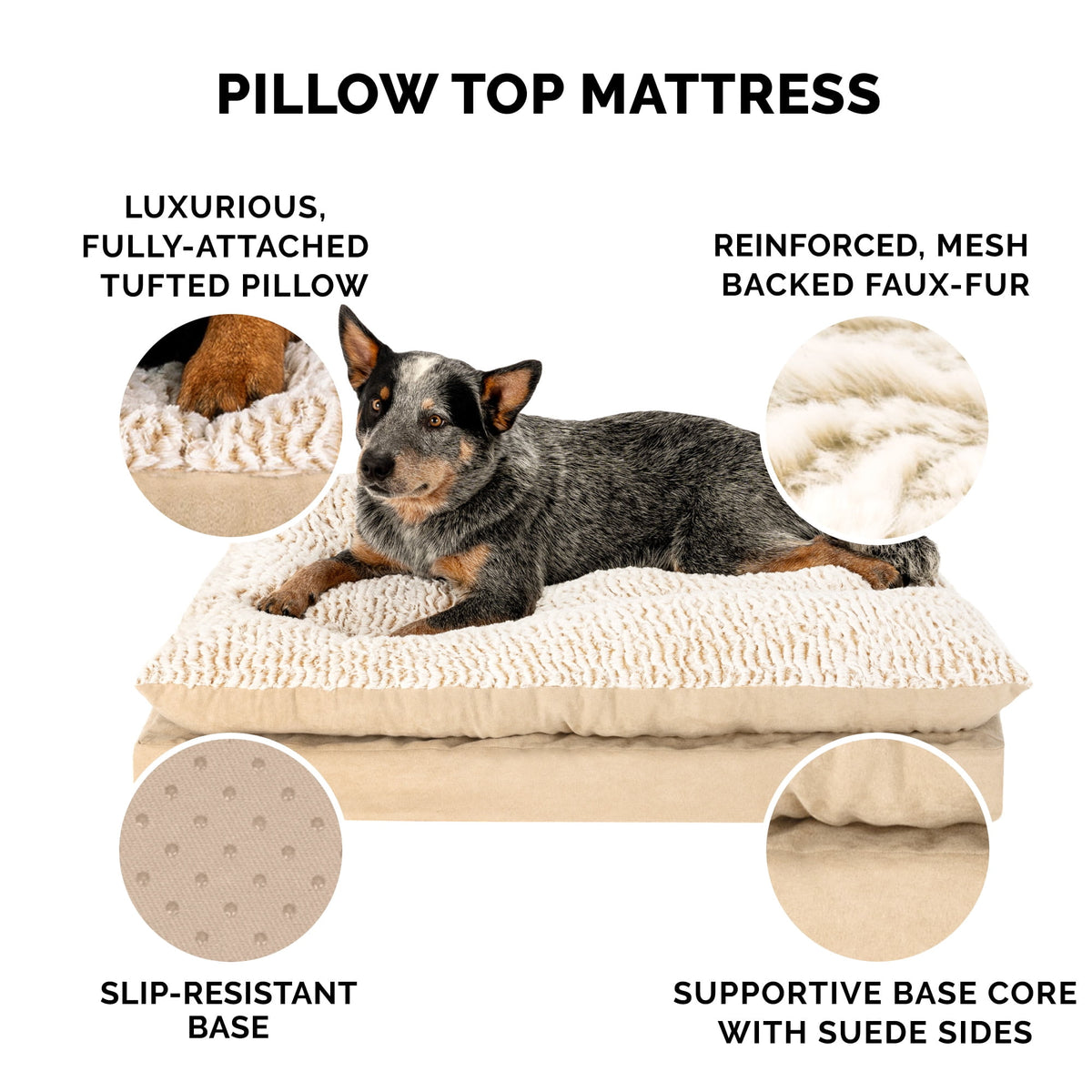 FurHaven Pet Products Embossed Faux Fur & Suede Orthopedic Pillow Top Mattress Pet Bed for Dogs & Cats - Gray, Large