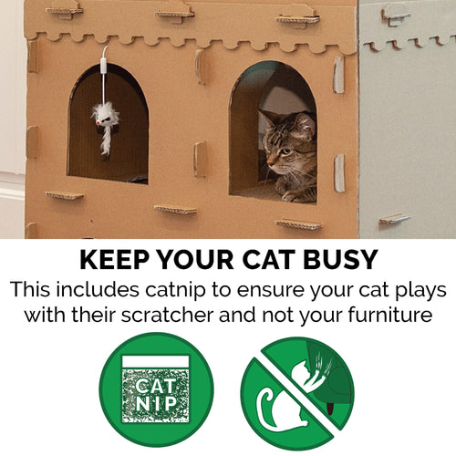 Furhaven Townhouse Multi-Level Cat Scratcher Hideout w/ Catnip - Cardboard Brown, One Size Townhouse Playground One Size Corrugated Scratcher