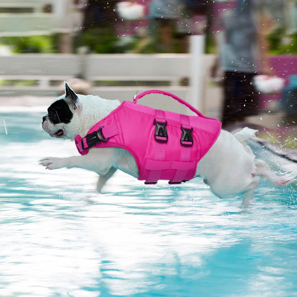Kuoser Dog Life Jacket, Reflective Life Vest with Rescue Handle for Small Medium Large Dogs, Rosered, L