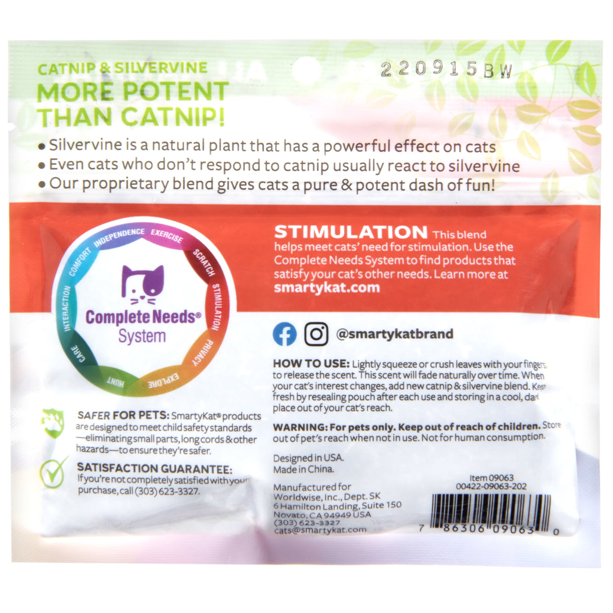 SmartyKat Catnip with Silvervine, Pure & Potent Blend for Cats, Resealable Pouch, 0.5 oz
