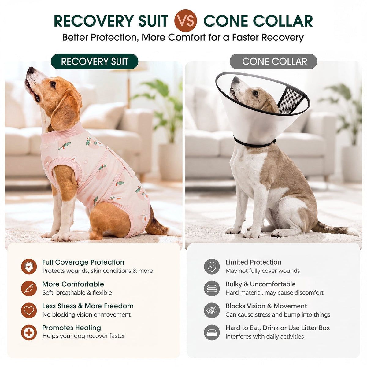 Kuoser Dog Surgical Recovery Suit Dogs Cat Onesie after Surgery,Brown,XL