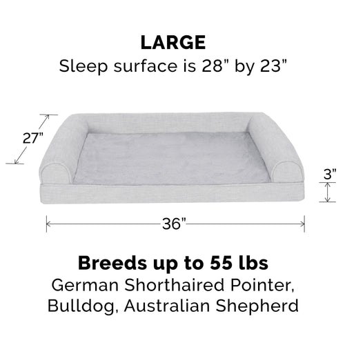 FurHaven Pet Products Plush & Performance Linen Orthopedic Sofa Pet Bed for Dogs & Cats - Mist Gray, Large