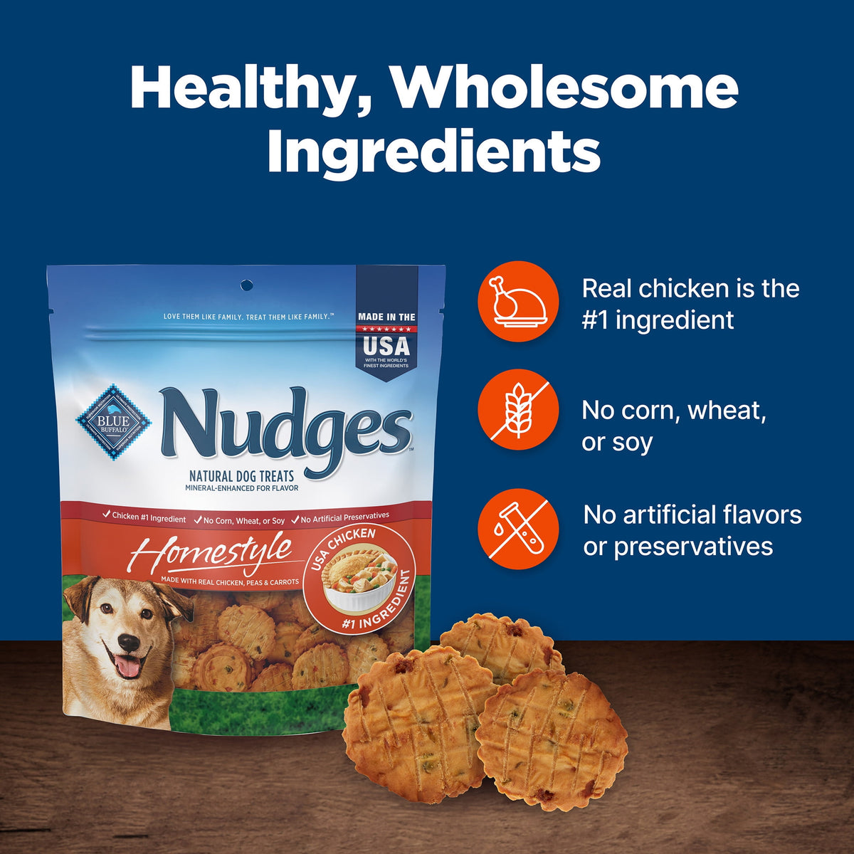 Blue Buffalo Nudges, Natural Dog Treats, Chicken Pot Pie Recipe, 28oz Bag