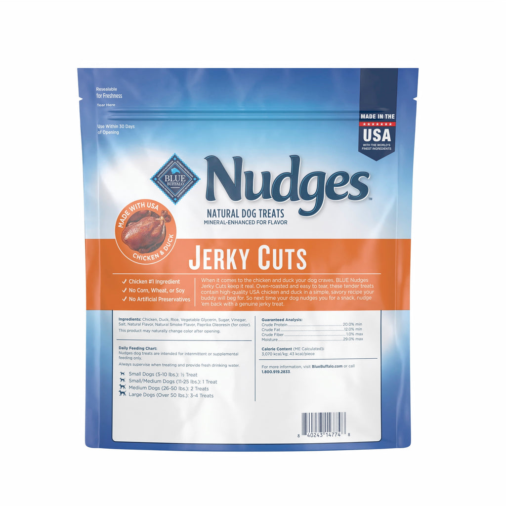 Blue Buffalo Nudges Jerky Cuts, Natural Dog Treats, Duck Jerky, 28oz Bag