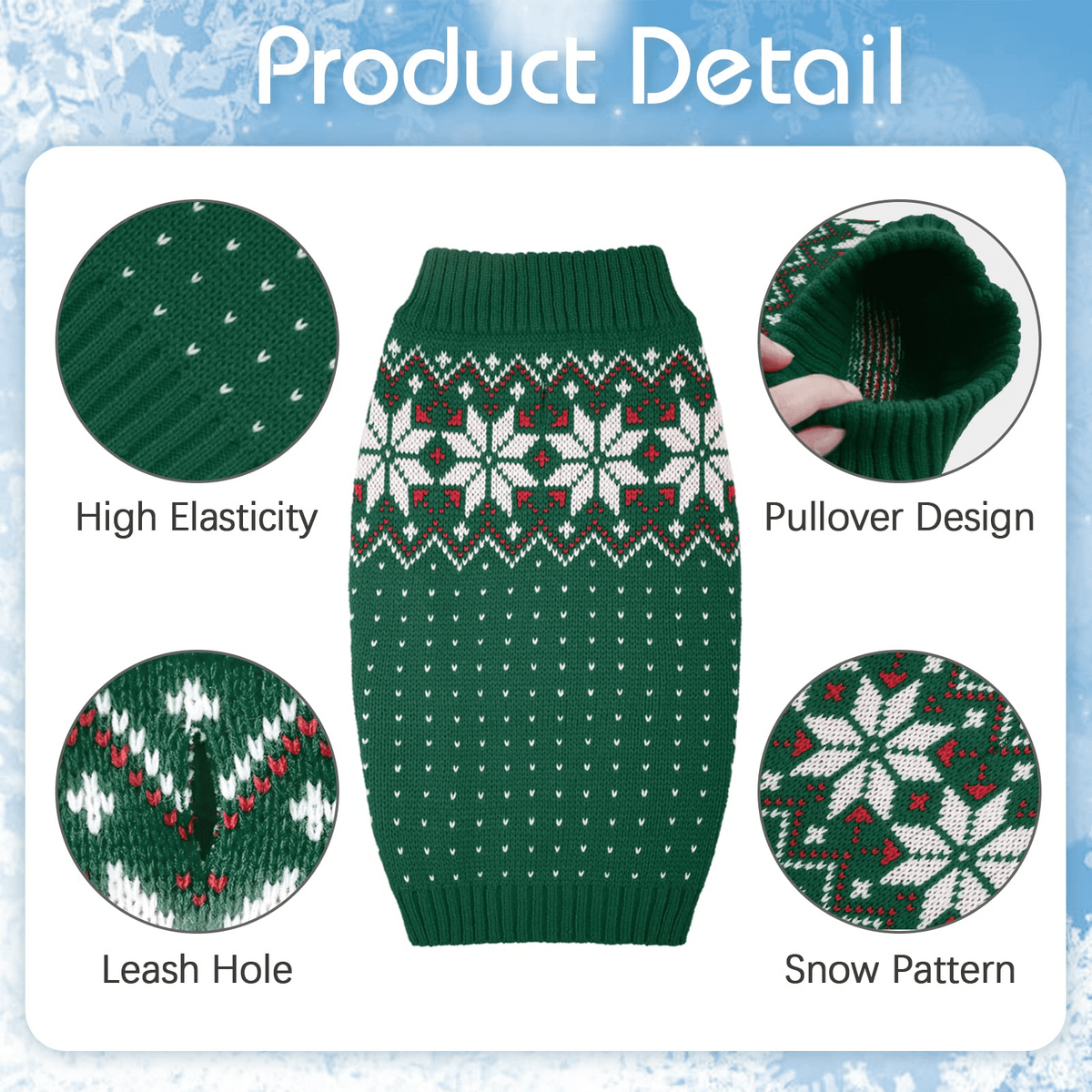 Kuoser Dog Cat Sweater, Holiday Christmas Snowflake Pet Warm Knitwear, Green, M