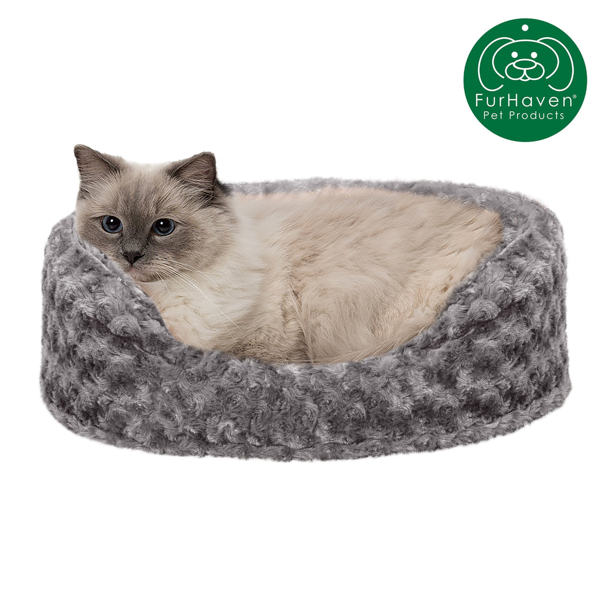 FurHaven Pet Products Ultra Plush Oval Pet Bed for Dogs & Cats - Gray, Small
