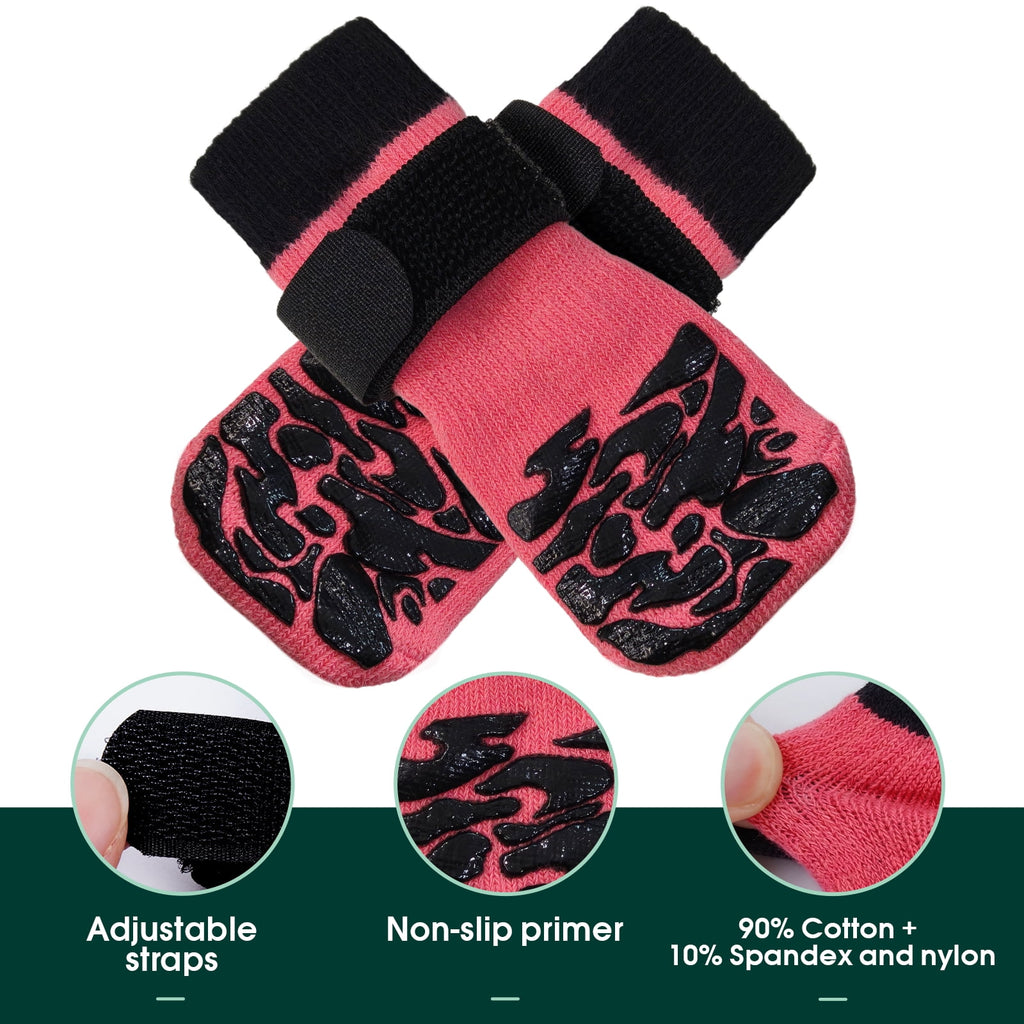 Kuoser Non-Slip Dog Socks for Hardwood Floors & Hot Pavement, Adjustable Pet Socks to Stop Licking and Slipping, Black, M