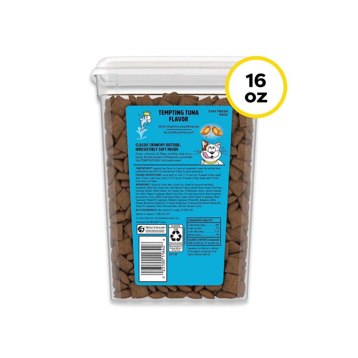 Temptations Tempting Tuna Flavor Crunchy Treats for Cats Value Size, 16 oz Tub
