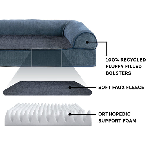 FurHaven Faux Fleece & Chenille Soft Woven Orthopedic Sofa Pet Bed, Orion Blue, Jumbo, 1 Count