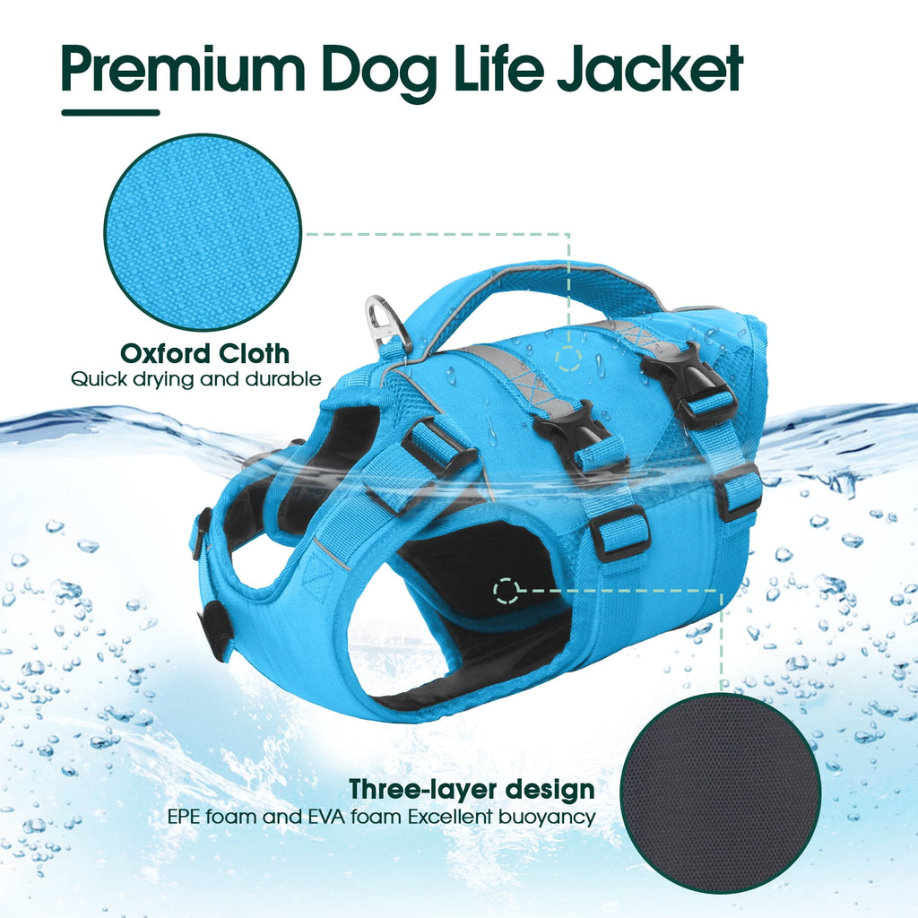Kuoser Dog Life Jacket, High Flotation Dog Life Vest for Swimming Boating, Red, S
