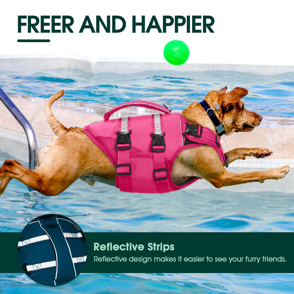 Kuoser Dog Life Jacket, High Flotation Dog Life Vest for Swimming Boating, Red, S