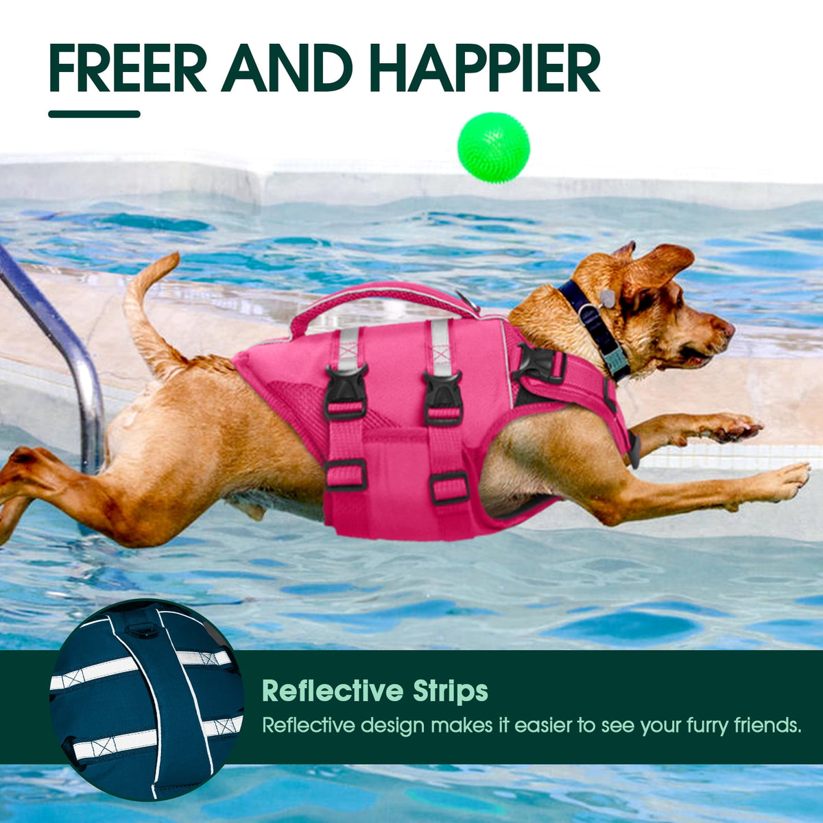 Kuoser Dog Life Jacket, High Flotation Dog Life Vest for Swimming Boating, Red, S