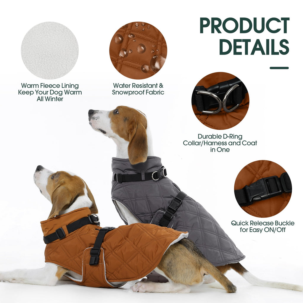 Kuoser Dog Winter Coat Warm Reflective Pet Jacket Waterproof Cold Weather Clothes for Dogs, Gray, M