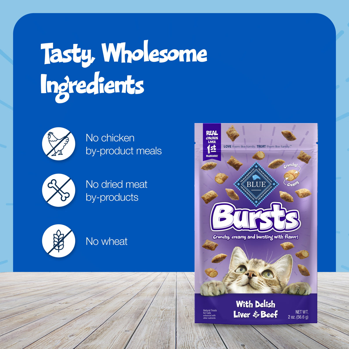 Blue Buffalo Bursts Crunchy & Creamy Cat Dry Treats, Great for Training, Liver & Beef, 5-oz. Bag