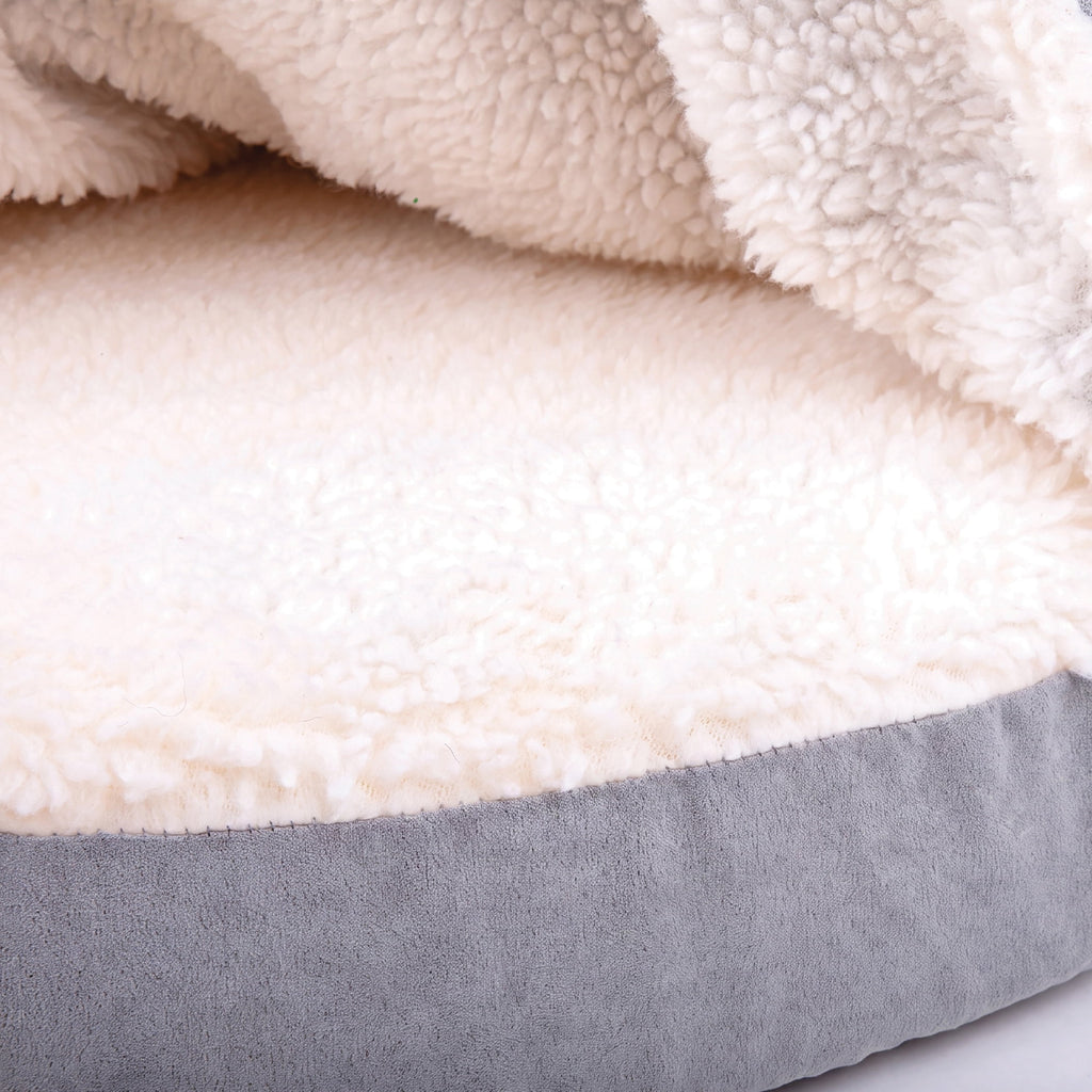 Furhaven 26" Round Orthopedic Dog Bed Sherpa & Suede Snuggery w/ Removable Washable Cover - Gray, 26-inch Faux Lambswool & Suede Gray 26 inch Snuggery (Orthopedic Foam)