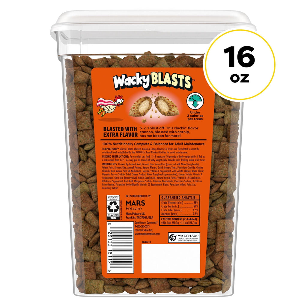 Temptations Cat Treats Wacky Blasts, Cluckin’ Bacon Flavor, 16 oz. Pouch