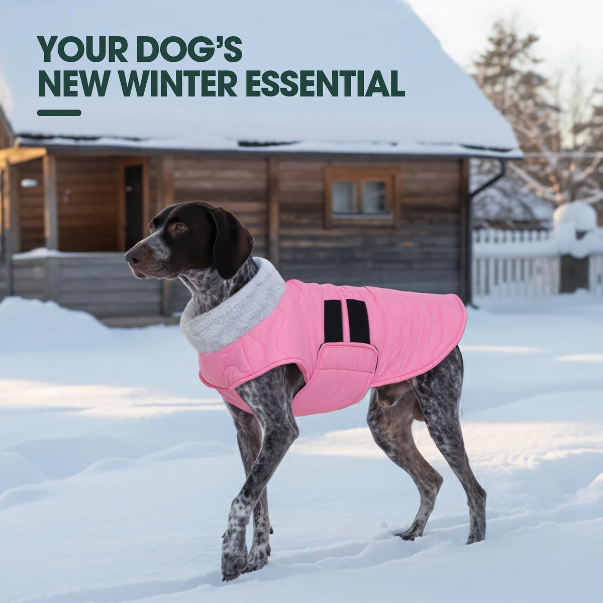 Kuoser Dog Coat Warm Pet Jacket with Eco-friendly Fur Collar, Windproof, Waterproof and Easy Hook-and-loop Closure, Pink, medium
