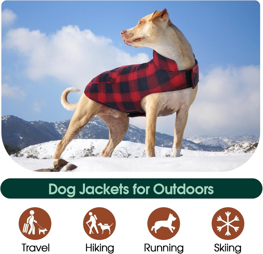 Kuoser Dog Winter Coat, Cozy Fleece Lining Dog Jacket Windproof Waterproof Pet Clothes with Pocket, Red, M