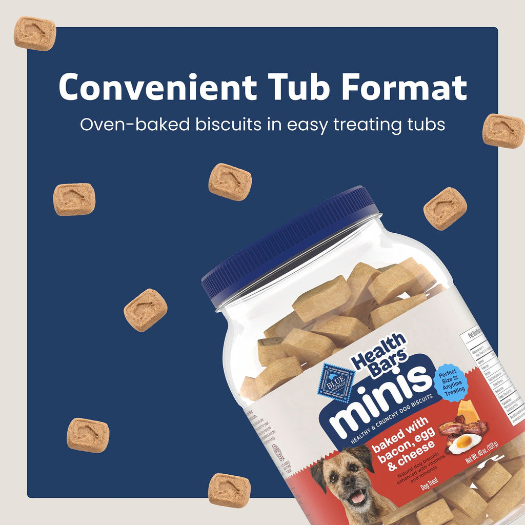 Blue Buffalo Health Bars Mini Dog Treats, Crunchy Biscuits, Bacon, Egg & Cheese, 40oz Tub