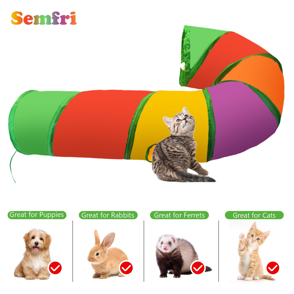 Semfri Cat Toys Tunnels Collapsible Pets Cat Jungle Tunnels Kitty Toys Balls