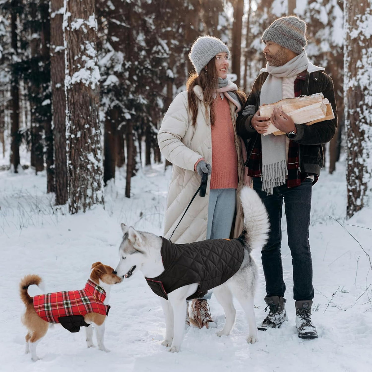 Kuoser Reversible Dog Coat Adjustable British Style Plaid Pet Jacket, Waterproof and Windproof, Blue, M