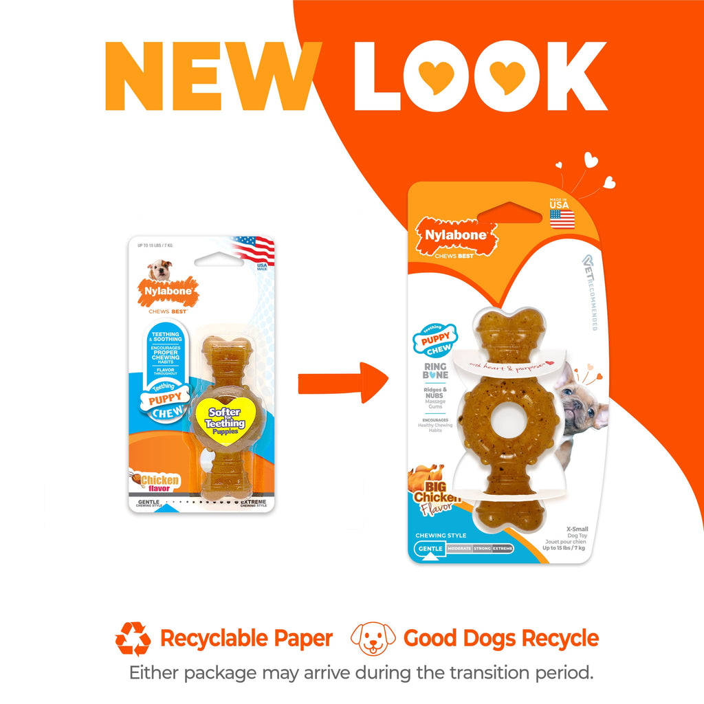Nylabone Puppy Chew Ring Bone Dog Toy, Dog Chew Toy, Chicken Flavor, Medium, 1 Count