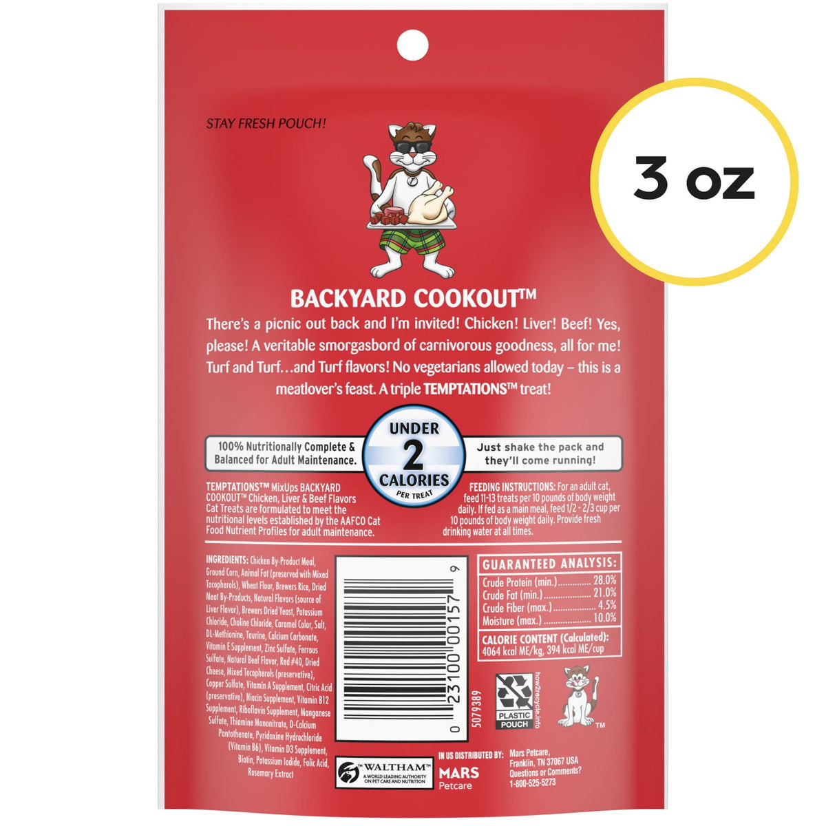 Temptations Mixups Crunchy and Soft Cat Treats Backyard Cookout Flavor, 3 oz Pouch