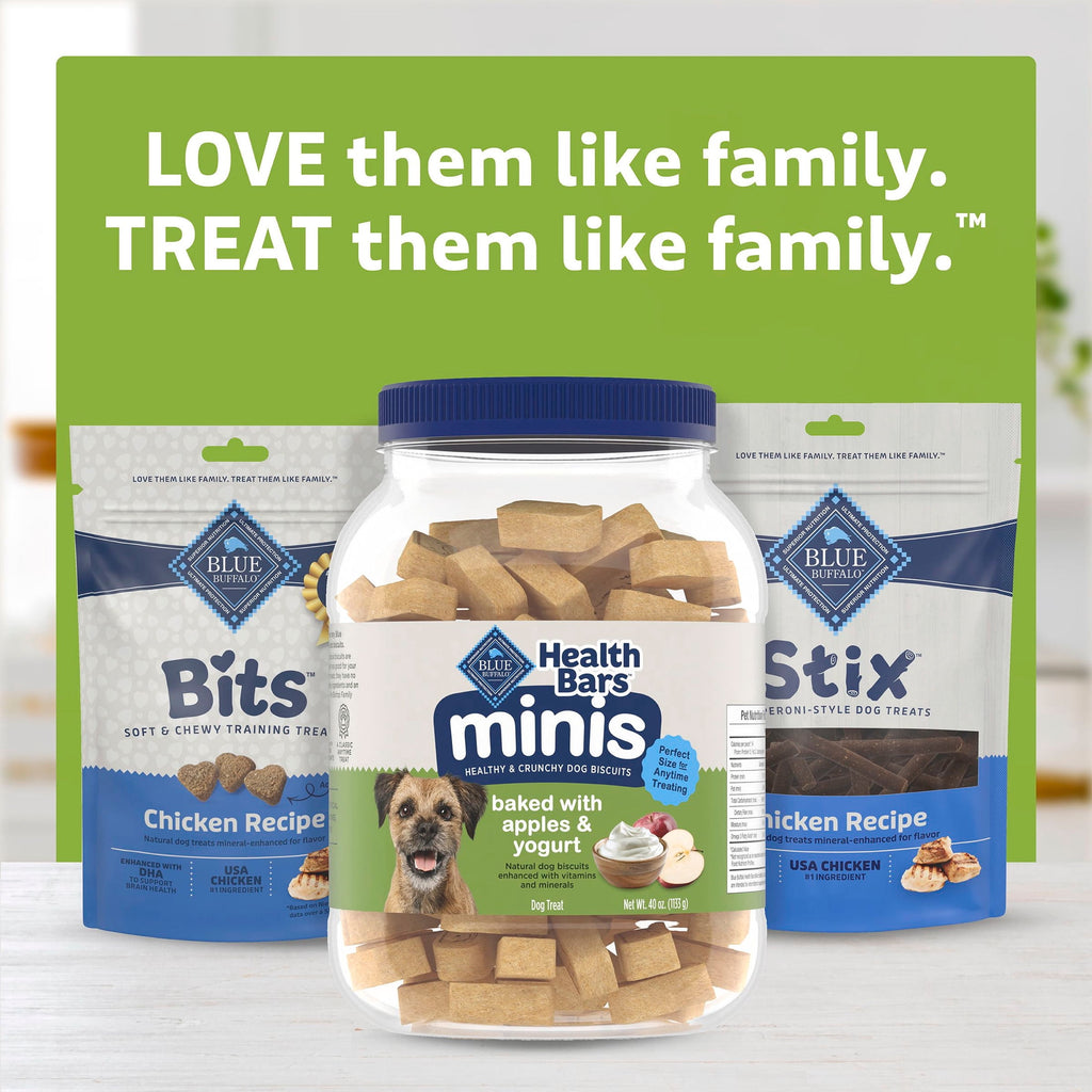 Blue Buffalo Health Bars Mini Dog Treats, Crunchy Biscuits, Apples & Yogurt, 40oz Tub