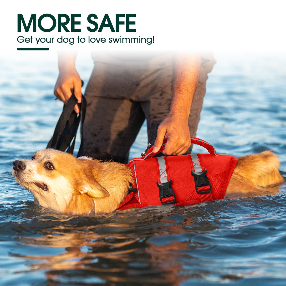 Kuoser Dog Life Jacket, High Flotation Dog Life Vest for Swimming Boating, Red, S