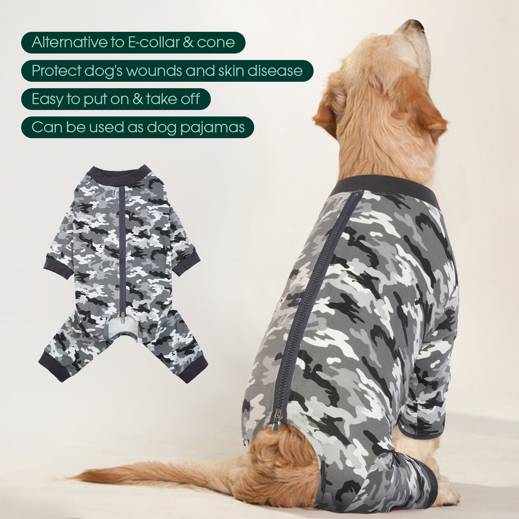 Kuoser Dog Recovery Suit Long Sleeve Dog Onesie after Surgery, Navy Blue, M
