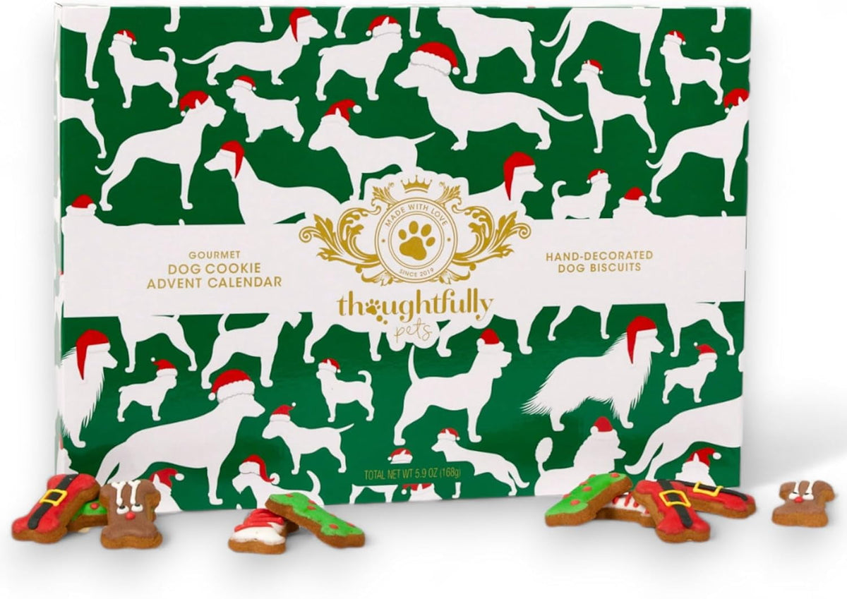 Thoughtfully 24 Days of Christmas Dog Advent Calendar 2024, Gingerbread Baked Dog Treats, Individually Wrapped Bone Shapes, 24 Count